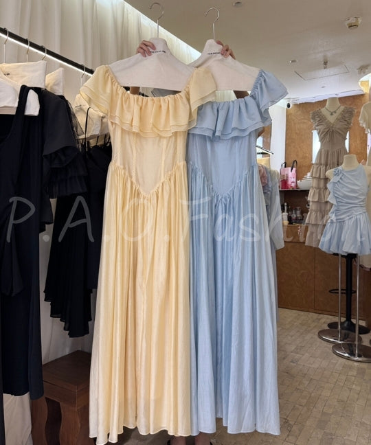 Off-Shoulder Ruffle Corset Maxi Dress