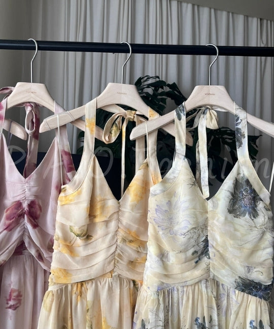 Floral Halter V-Neck Maxi Dress