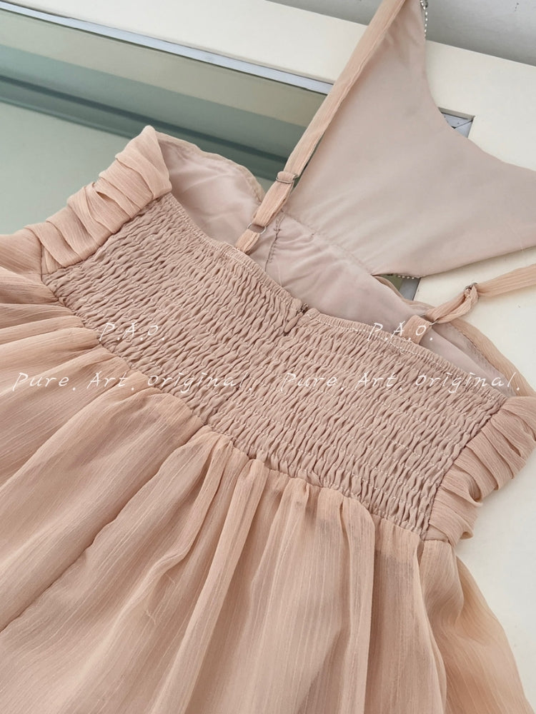 Halter Rhinestone Ruched Chiffon Dress