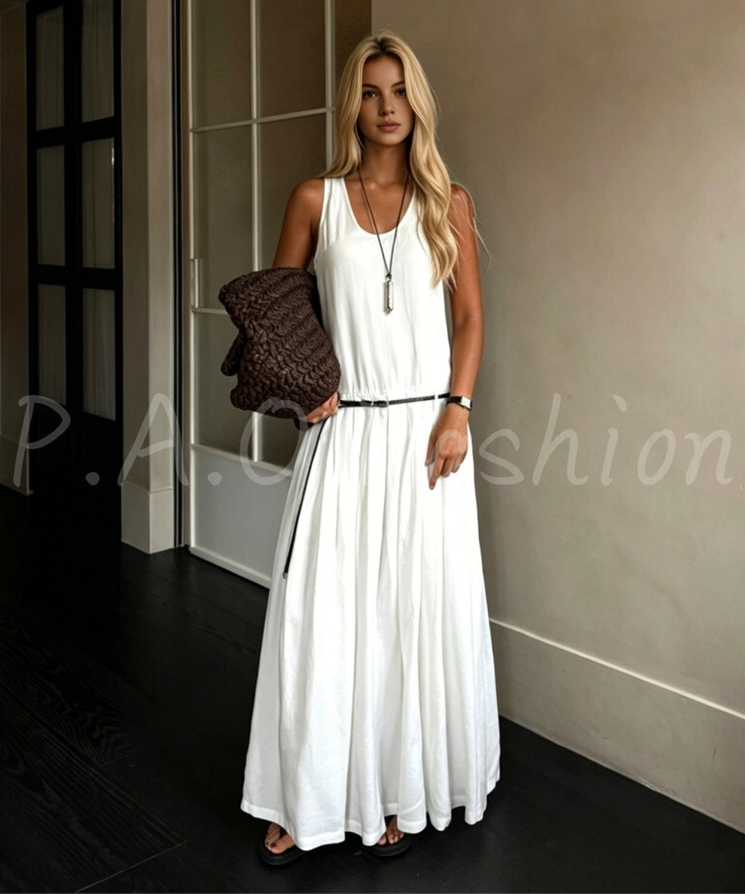 Minimal Belted Sleeveless Maxi Dress