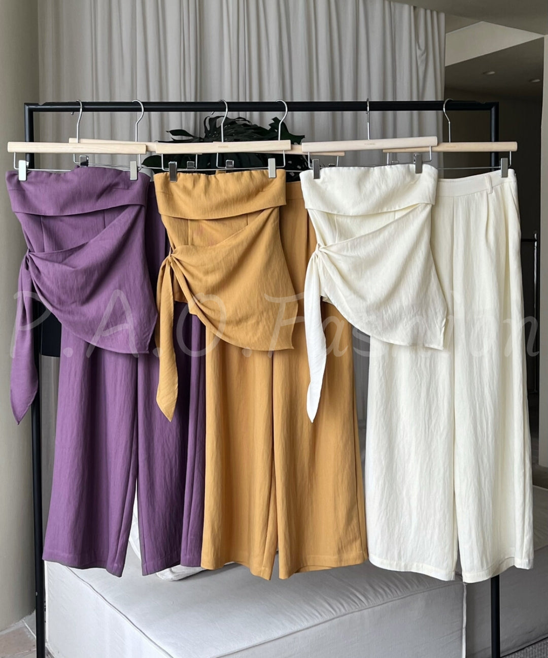 Twist-Front Strapless Wide-Leg Pants Set[Available Now]