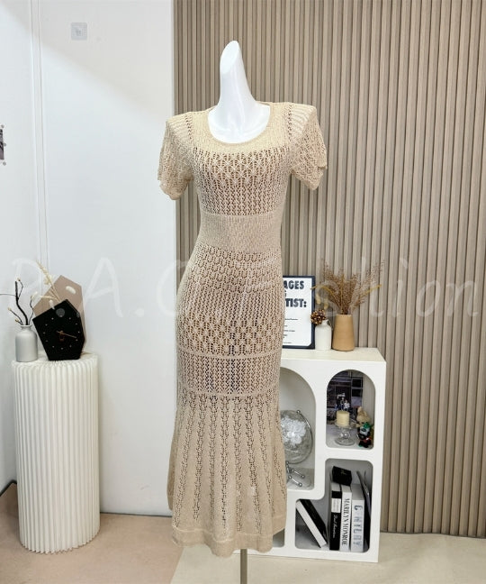 Open-Knit Cinched Waist Maxi Dress[Available Now]