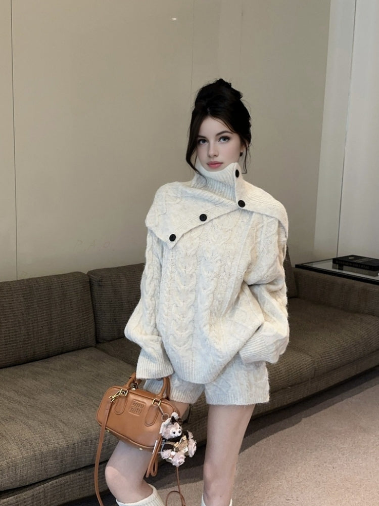 Cozy Cable-Knit Sweater, Shorts & Scarf 3-Piece Set