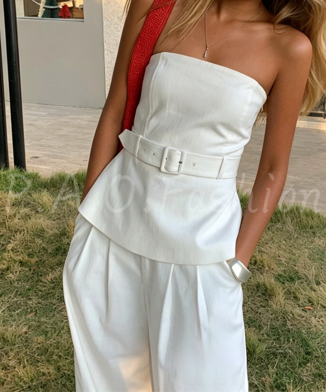 Strapless Belted Wide-Leg Pants Set[Available Now]