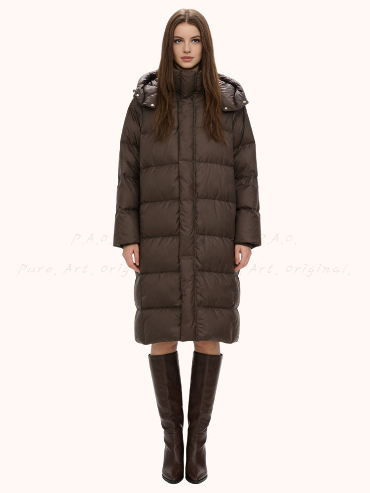Minimalist Long Down Coat with Detachable Hood