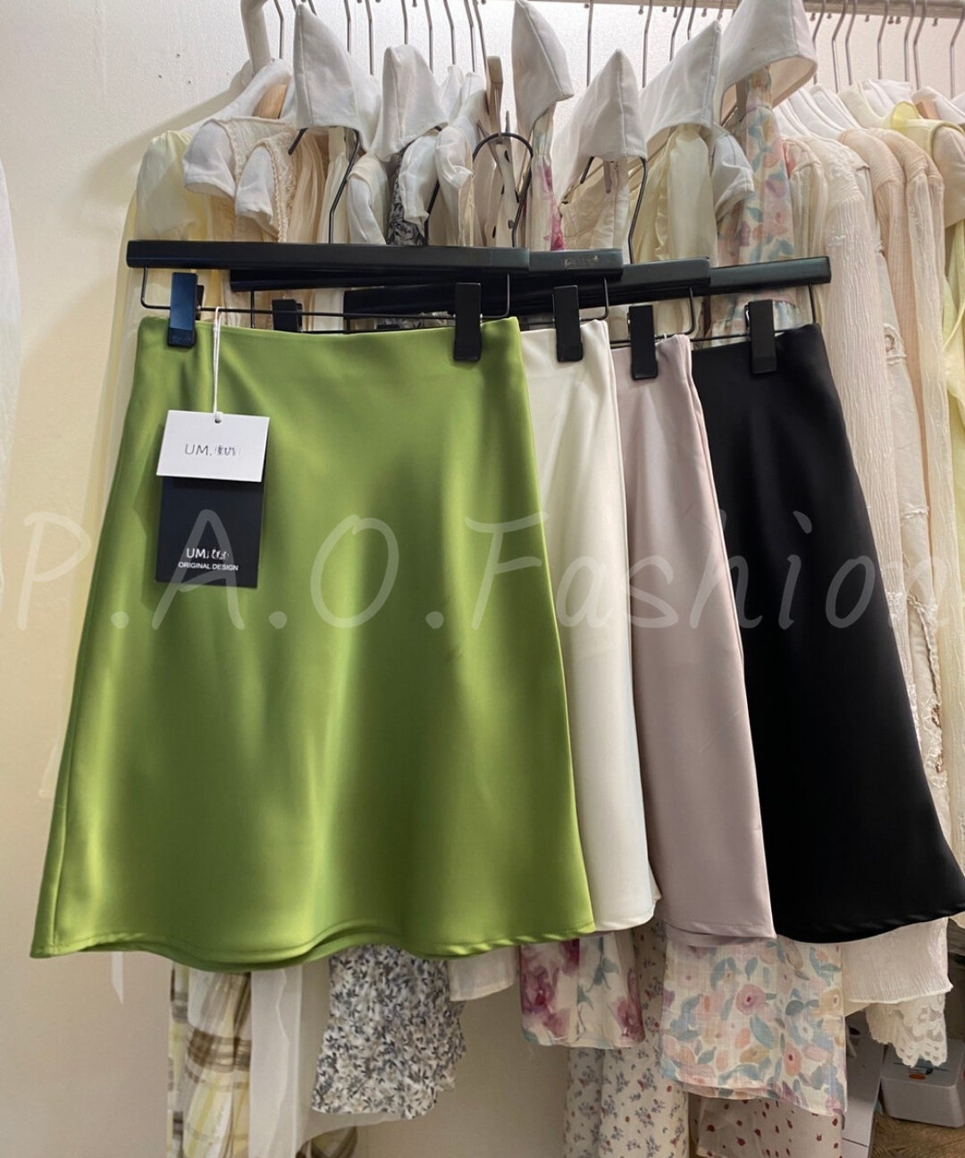 High-Waisted Satin A-Line Midi Skirt[Available Now]