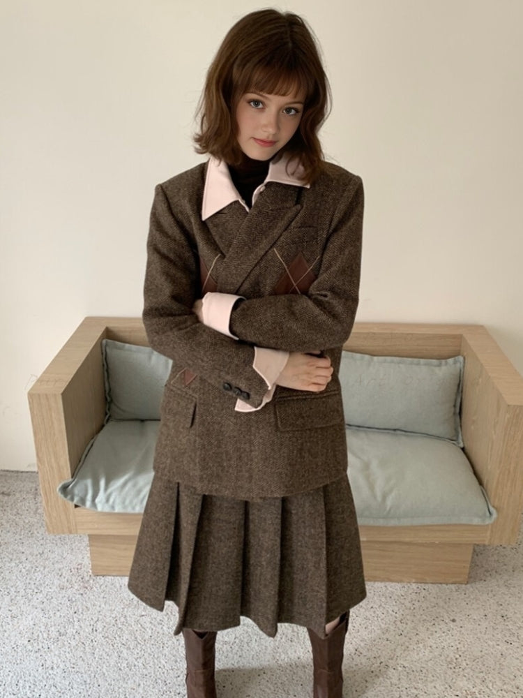 British-Style Argyle Wool-Blend Blazer