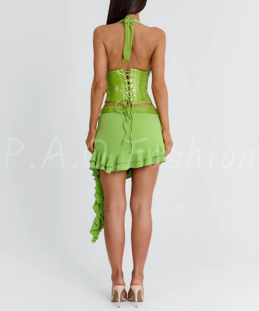 Elowen Sequin Halter Asymmetric Ruffle Set