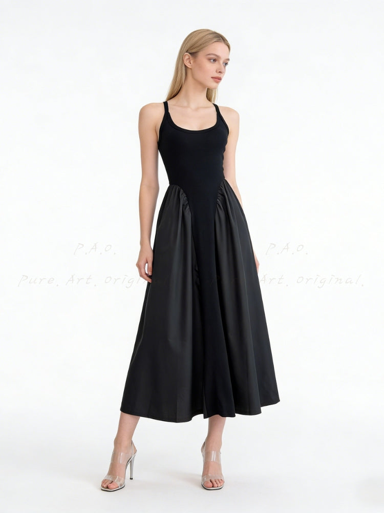 Waist-Defining Sleeveless A-Line Maxi Dress