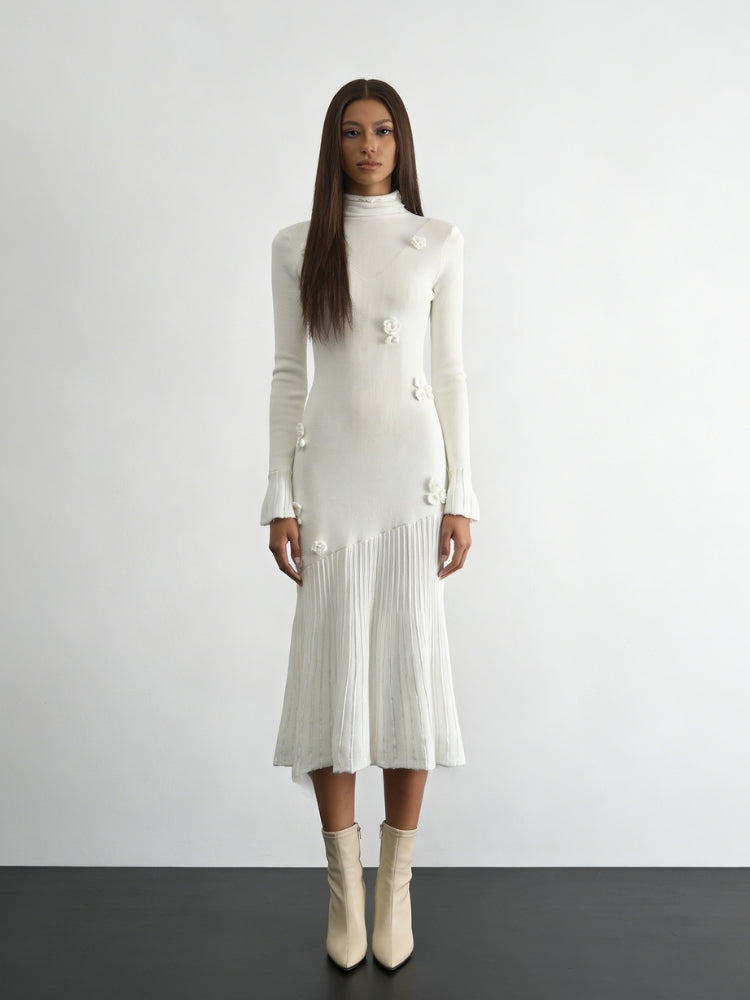 Floral Knit Fitted Midi Dress