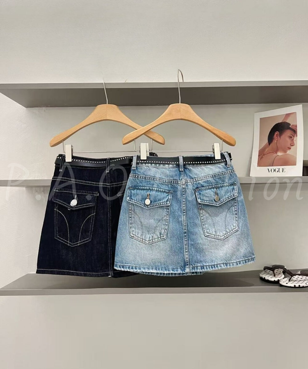 Vintage Washed A-Line Denim Mini Skirt With Studded Belt[Available Now]