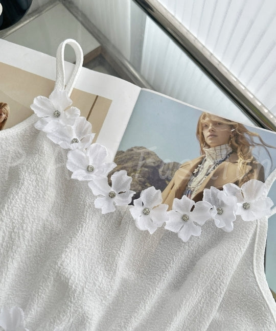 3D Floral Lace Trim Top & Bubble Texture Skirt Set[Available Now]