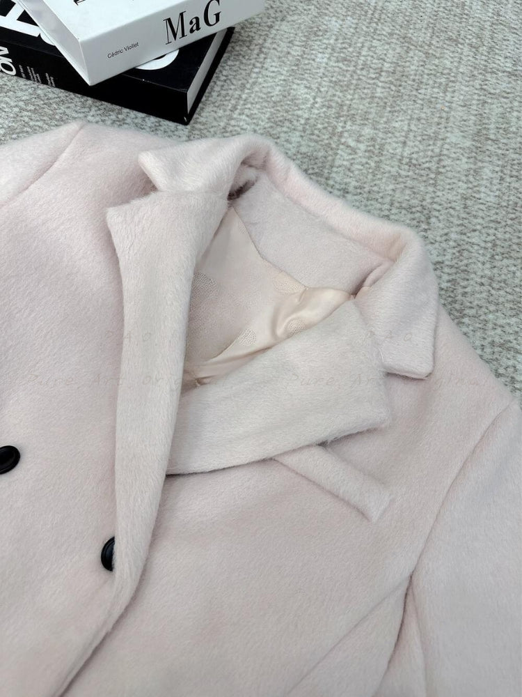 French-Inspired Pink Wool-Feel Thickened Blazer