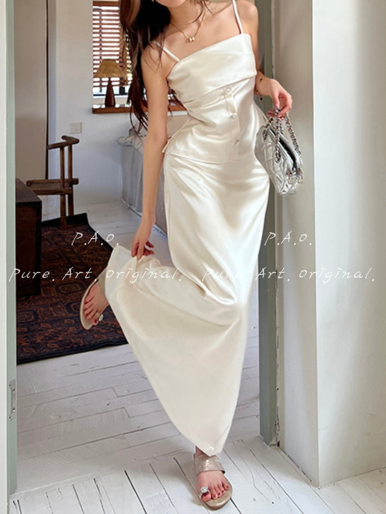 Satin Two-Piece Set – Snatched Waist Top & Sleek Midi Skirt