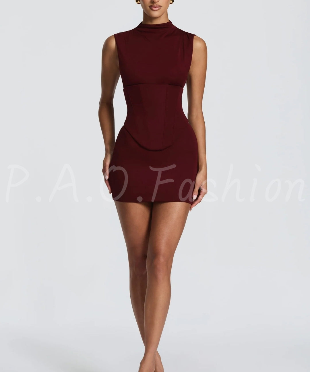 High-Neck Bodycon Mini Dress[Available Now]