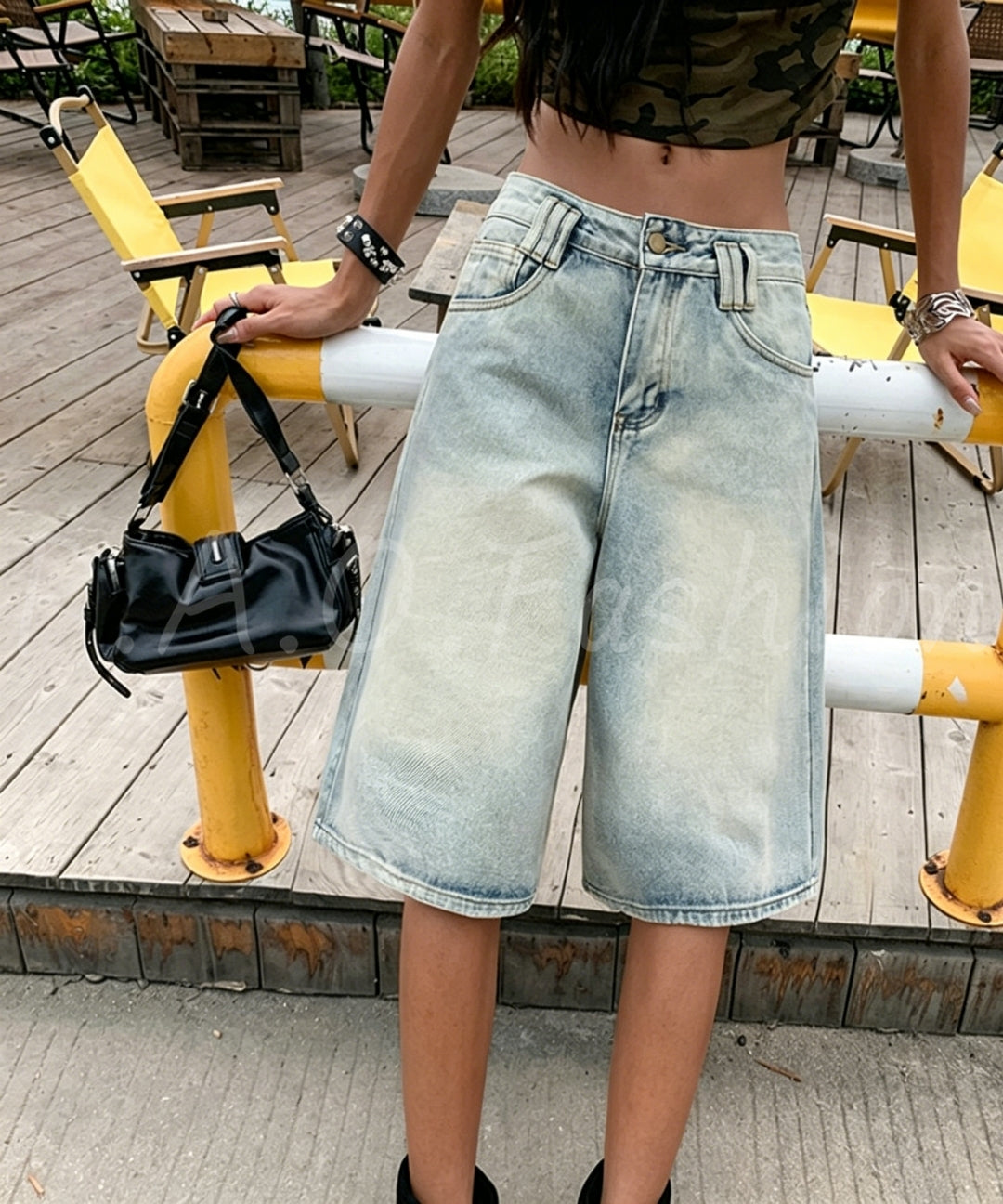 Vintage Washed Wide-Leg Denim Bermuda Shorts[Available Now]