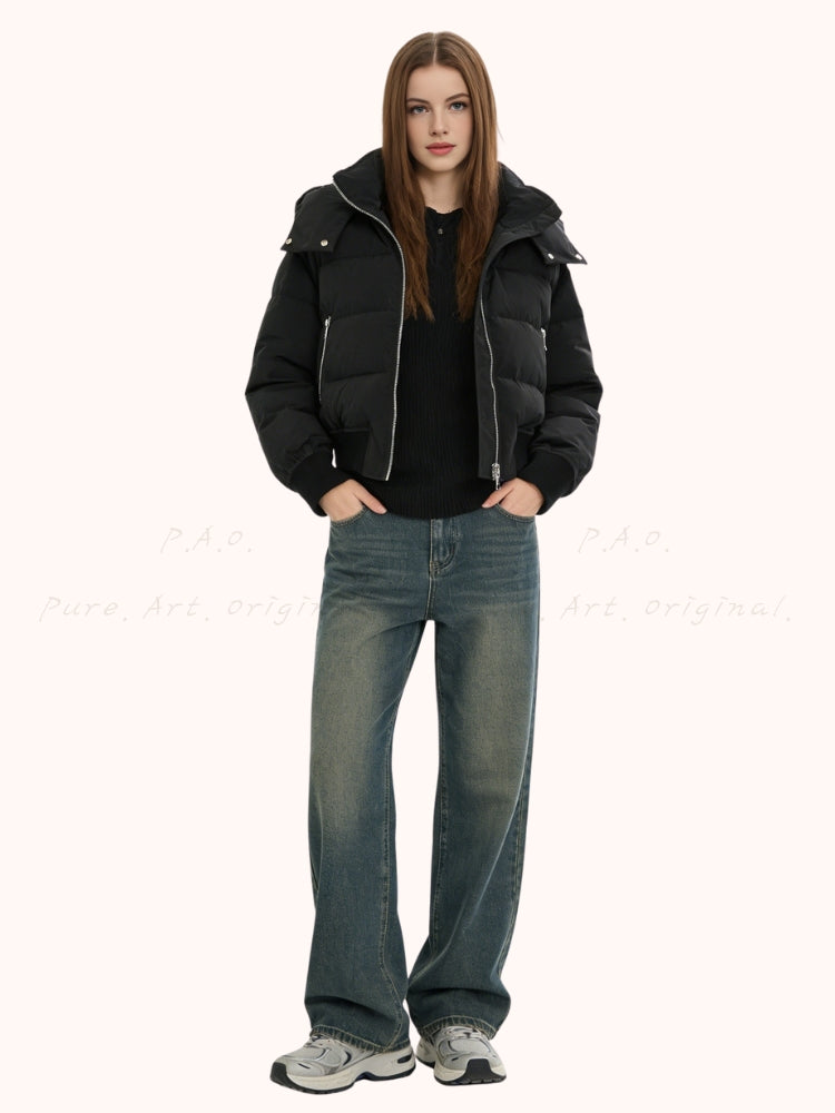 Stand Collar Hooded Puffer Coat
