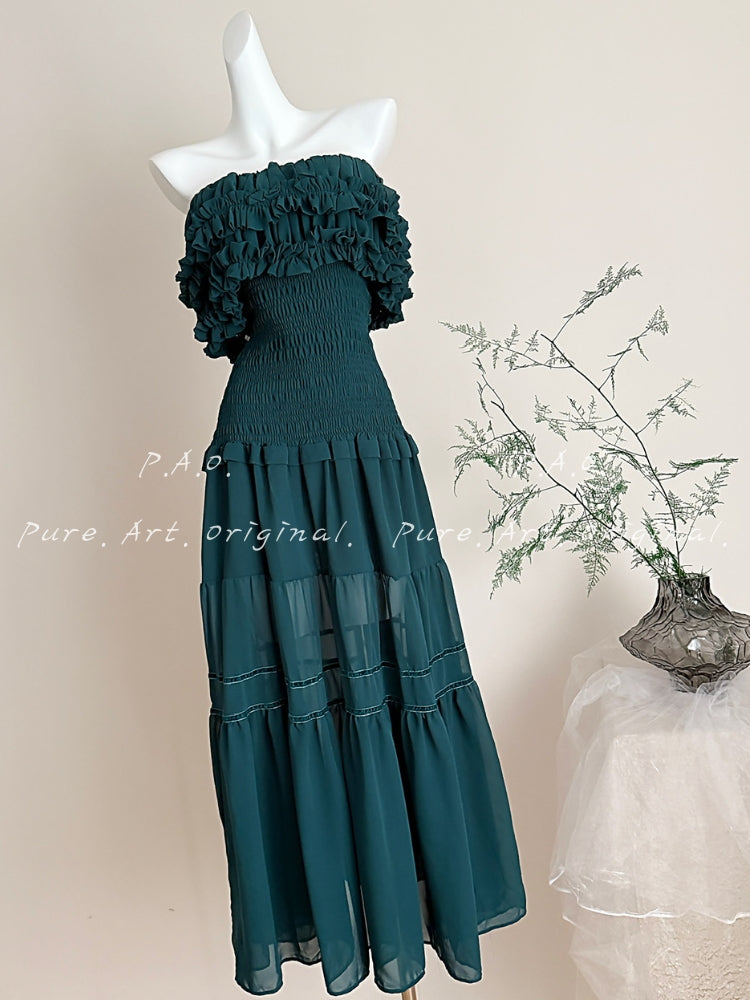 VALENZA STRAPLESS RUFFLE MAXI DRESS