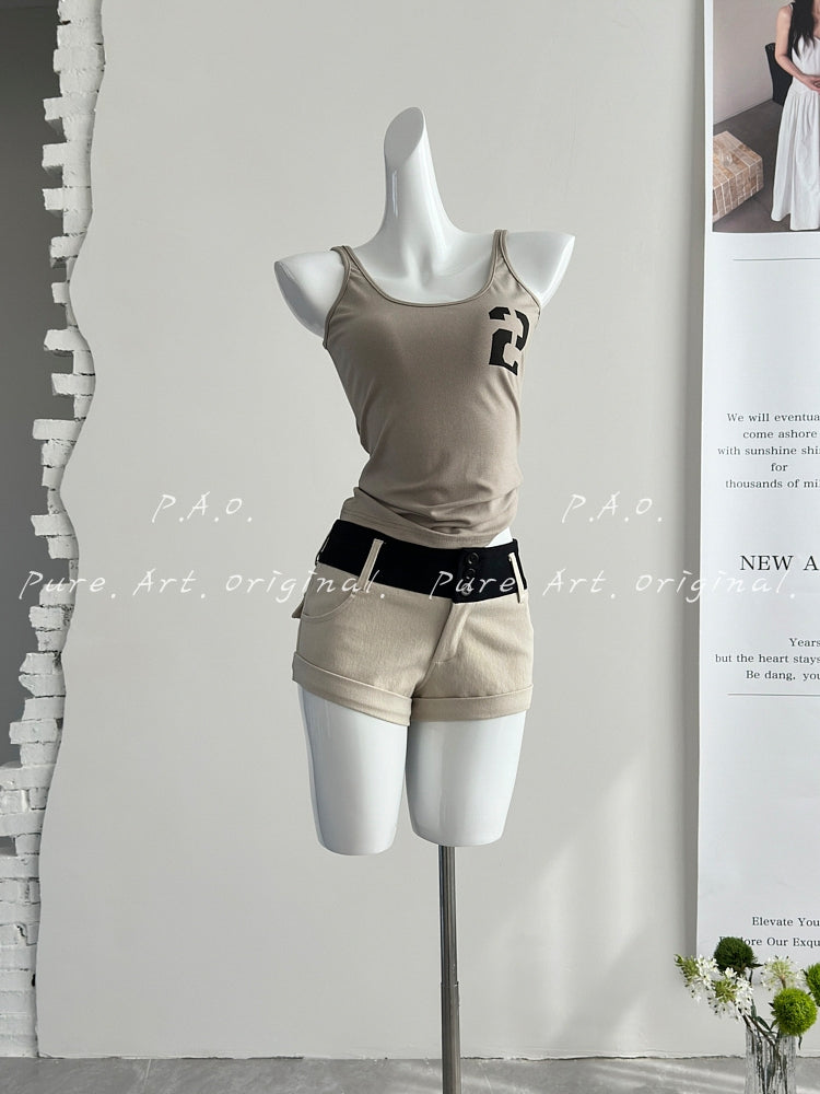 Colorblock Low‑Rise Denim Shorts
