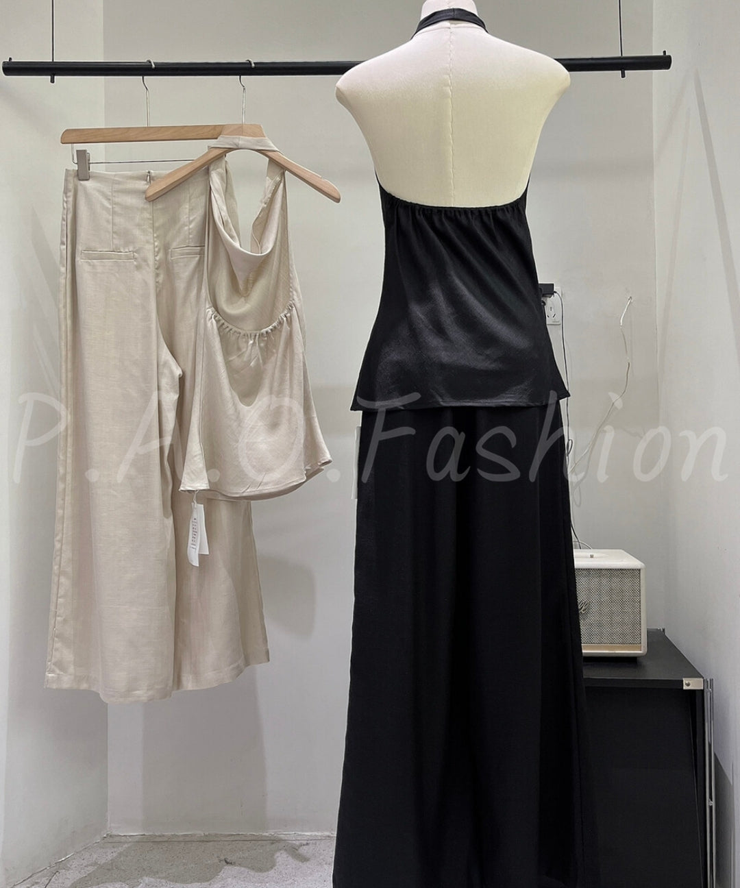 Draped Halter Top & Wide-Leg Pants Set[Available Now]
