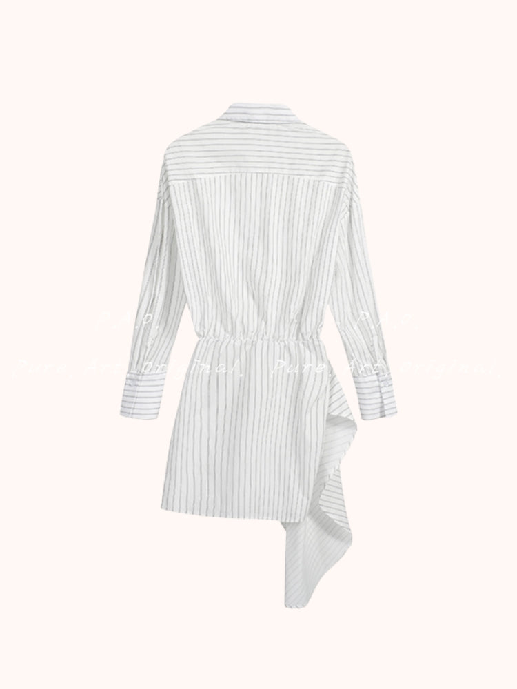 Asymmetric Pinstripe Shirt Dress