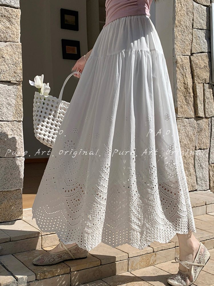 Lace Embroidered Cotton Maxi Skirt
