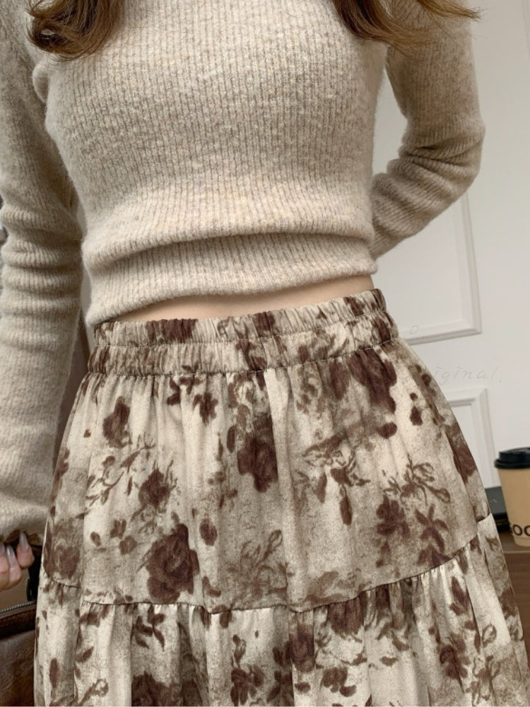 Floral Print Layered A-Line Maxi Skirt