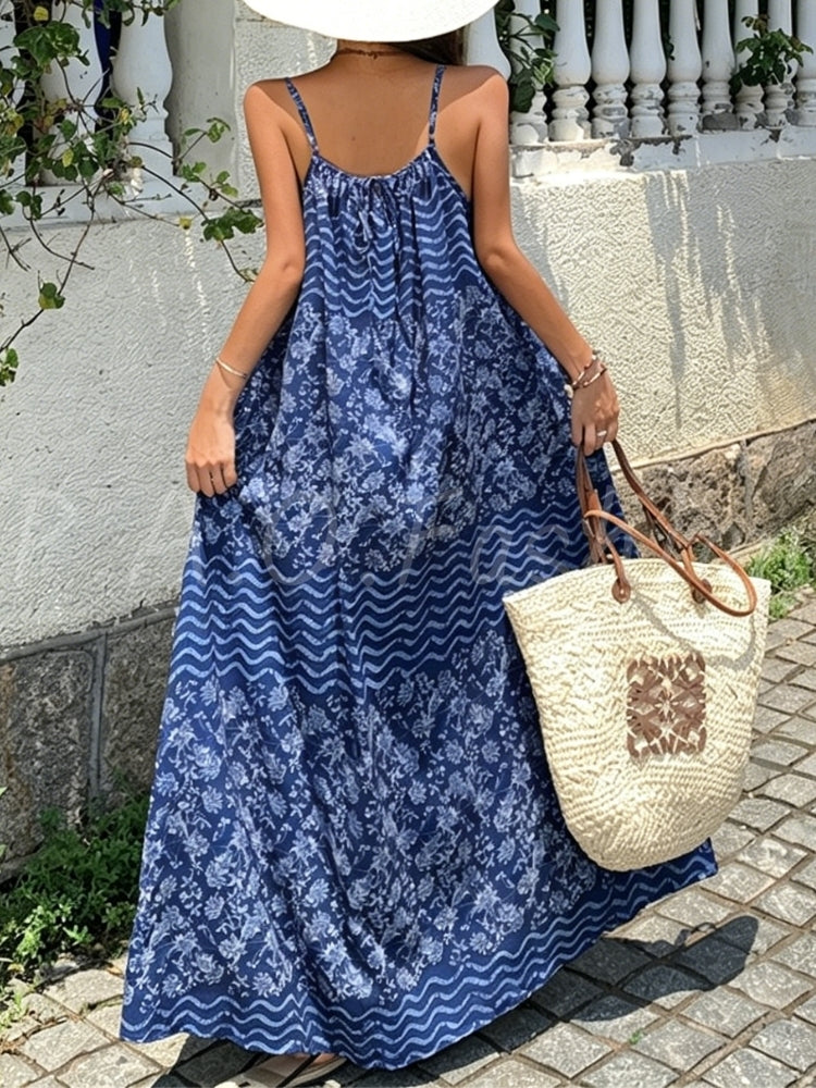 Bohemian Printed Halter Maxi Dress
