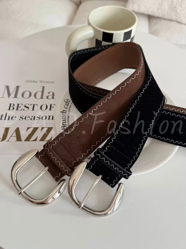 Vintage Suede Wide Buckle Waist Belt
