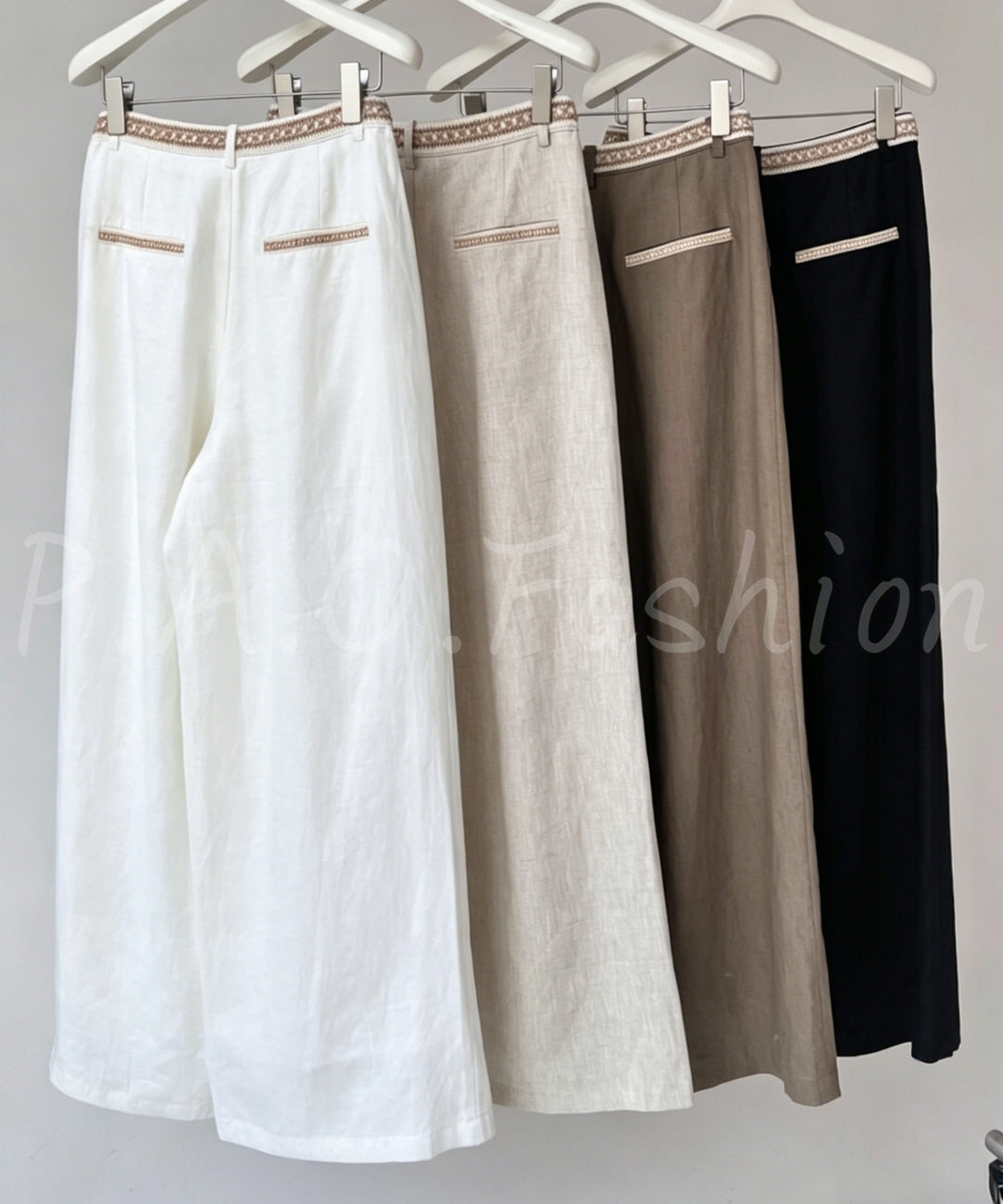 Embroidered Linen Wide-Leg Pants