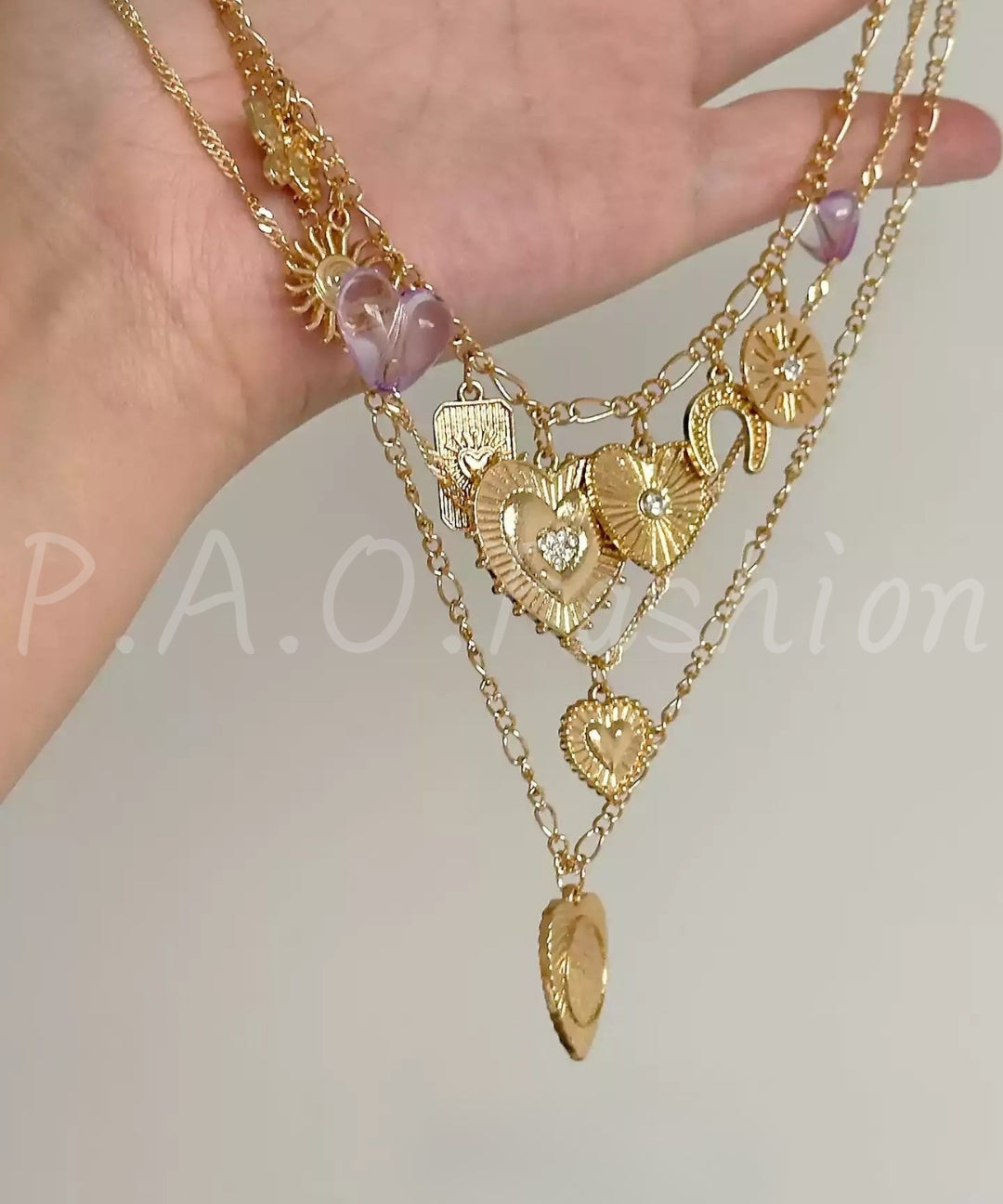 Layered Heart Charm Necklace