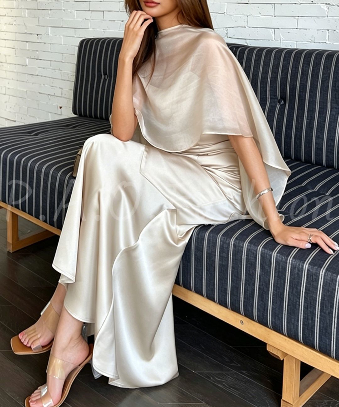 Sheer Shawl & Satin Fishtail Dress Set