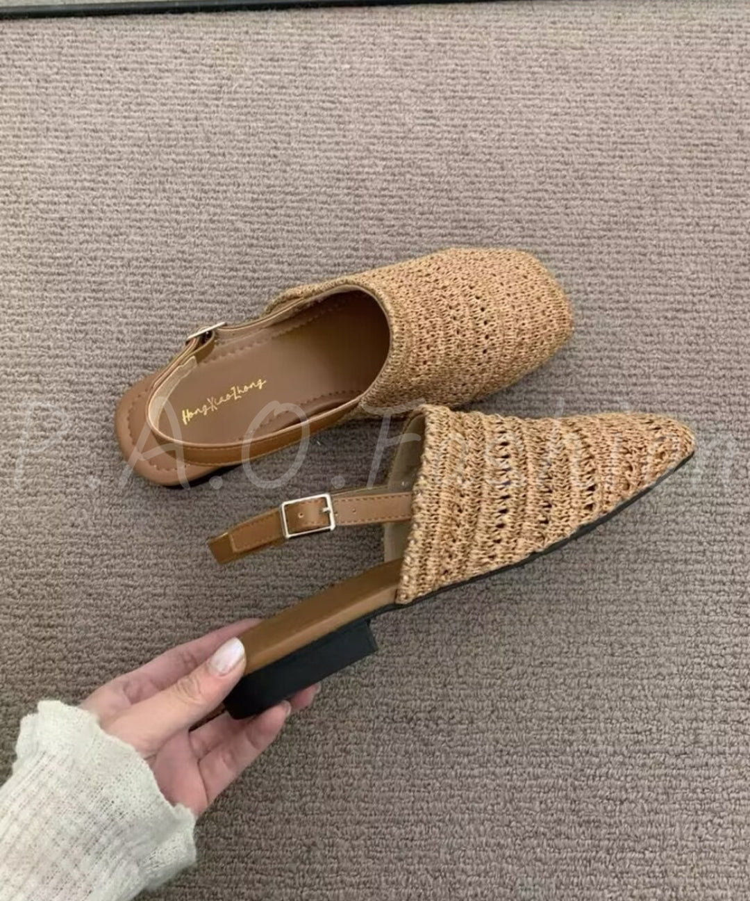 Woven Square-Toe Flat Sandals with Back Strap