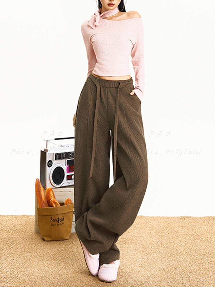 Corduroy Curve-Cut Casual Wide-Leg Pants