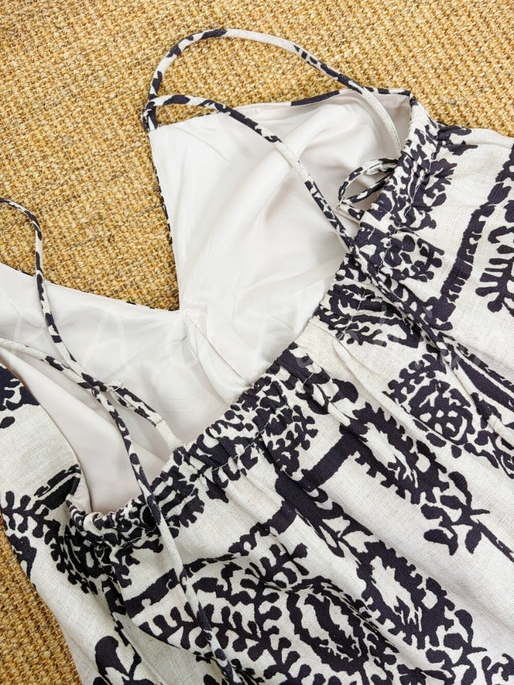 Bohemian Printed Tencel-Linen Slip Maxi Dress