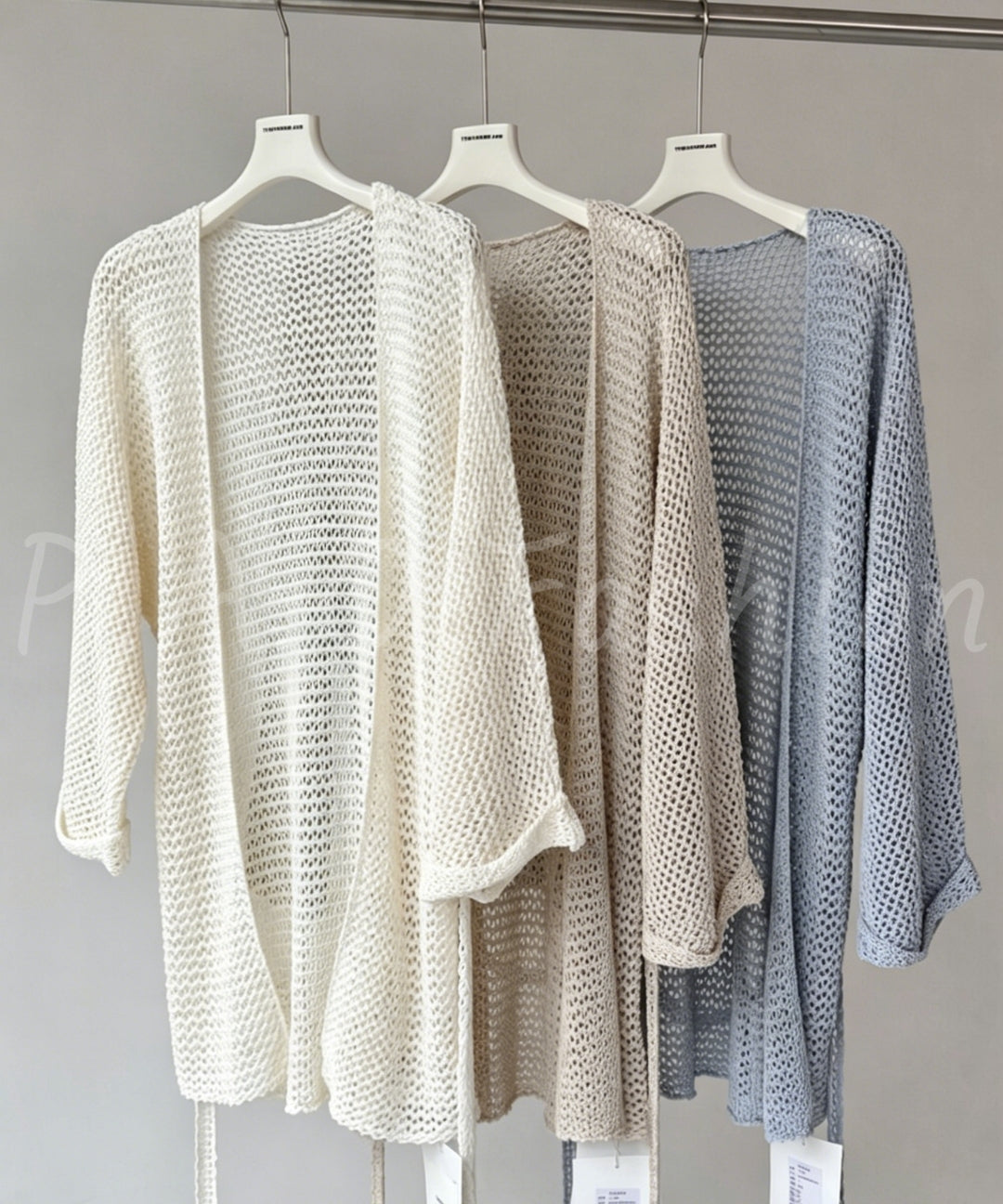 Linen Blend Open-Knit Tie Cardigan