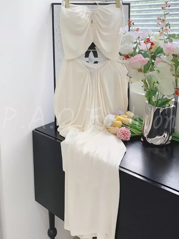 Twist-Front Strapless Cutout Slit Maxi Dress