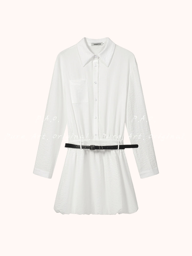 Pure White Belted Shirt Dress