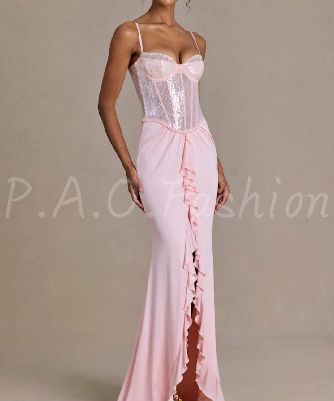 Lace Corset Strap Slit Maxi Dress[Available Now]