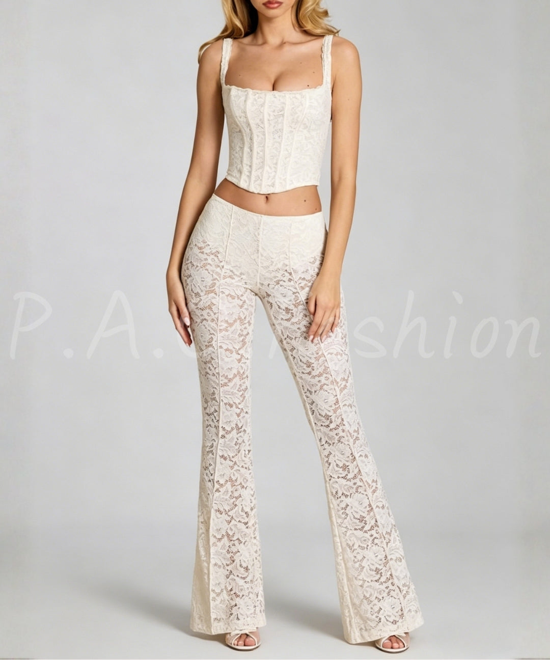Lace Corset Cami & Flared Pants Set[Available Now]