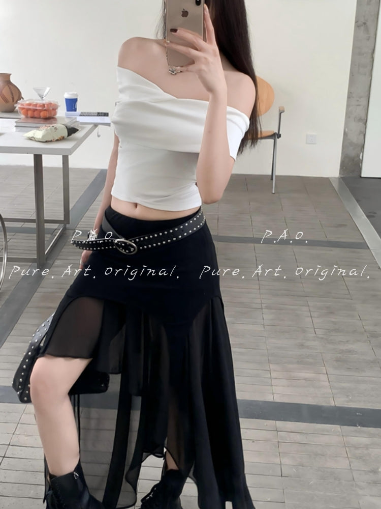 Off-Shoulder Twist Ruched Crop Top