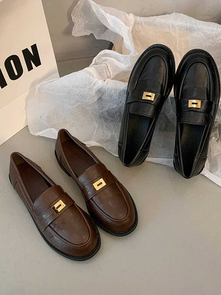 British-Style Vintage PU Leather Loafers
