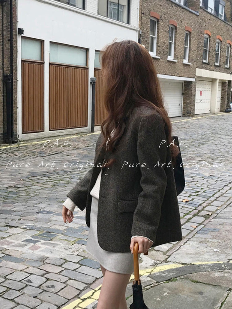 Classic Herringbone Relaxed Blazer