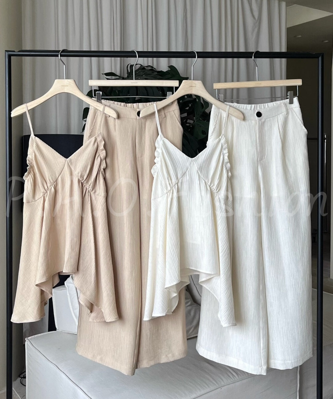 Asymmetrical V-Neck Spaghetti Strap Wide-Leg Two-Piece Set