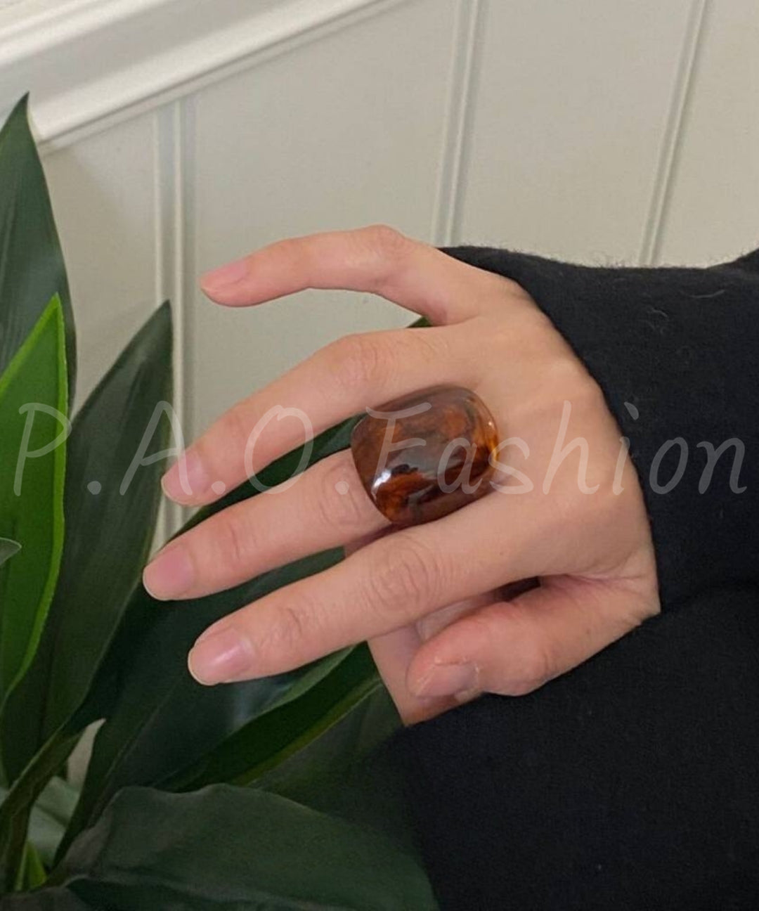 Amber Resin Wide Band Statement Ring