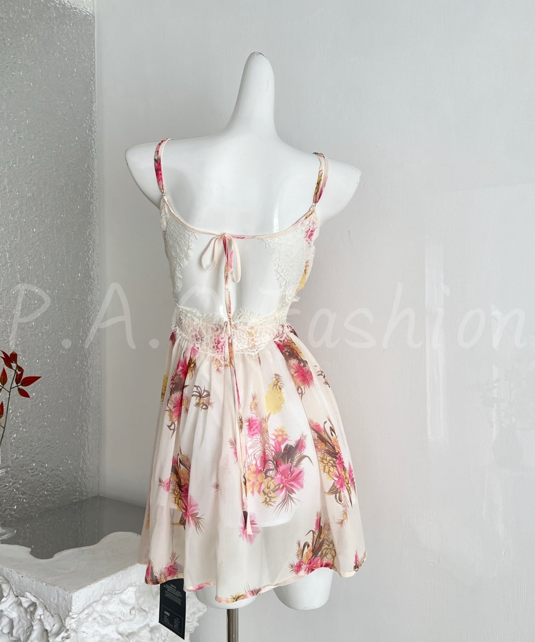 Floral Lace Trim Satin Cami Mini Dress[Available Now]