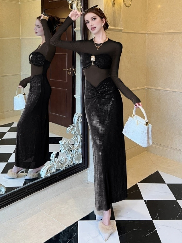 Rhinestone Embellished Bodycon Maxi Dress