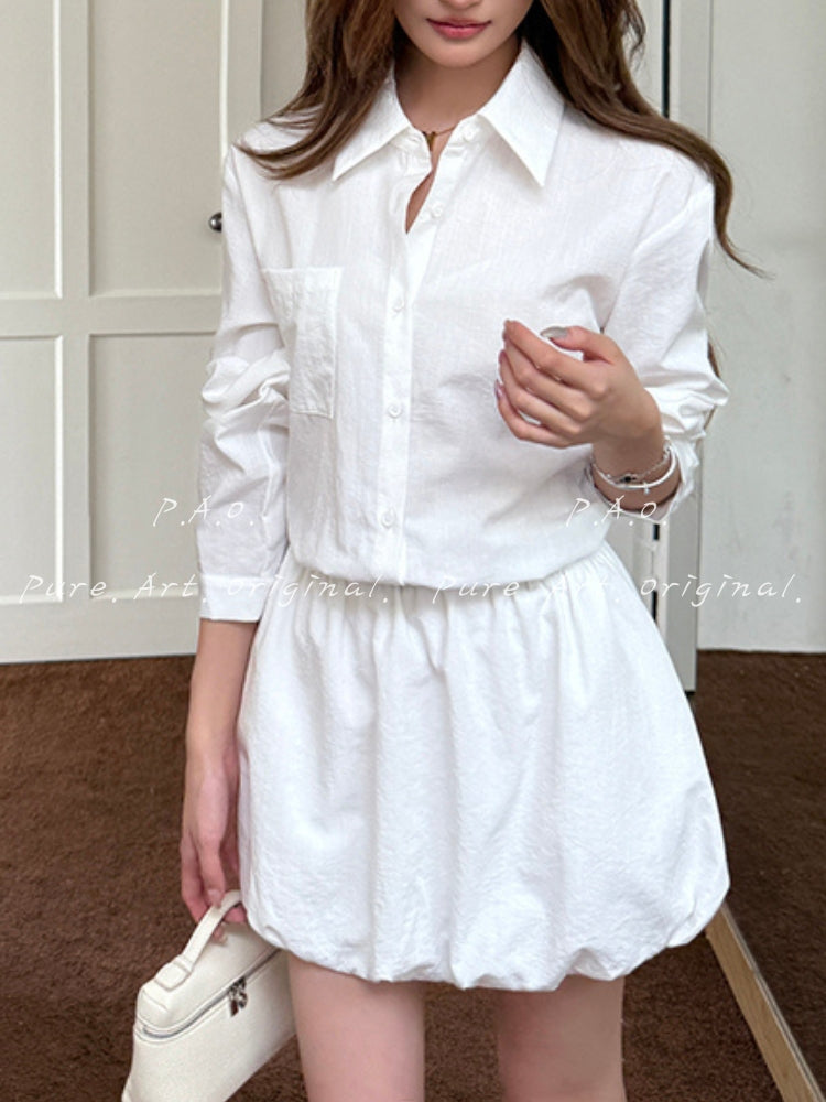 Pure White Belted Shirt Dress