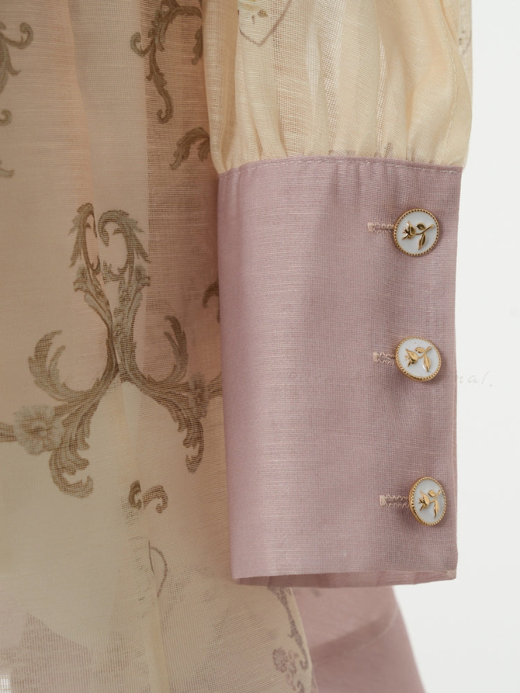 Vintage Print Collar Top & Flared Mini Skirt 3-Piece Set