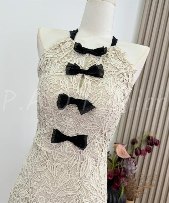 Halter Lace Bow Bodycon Dress